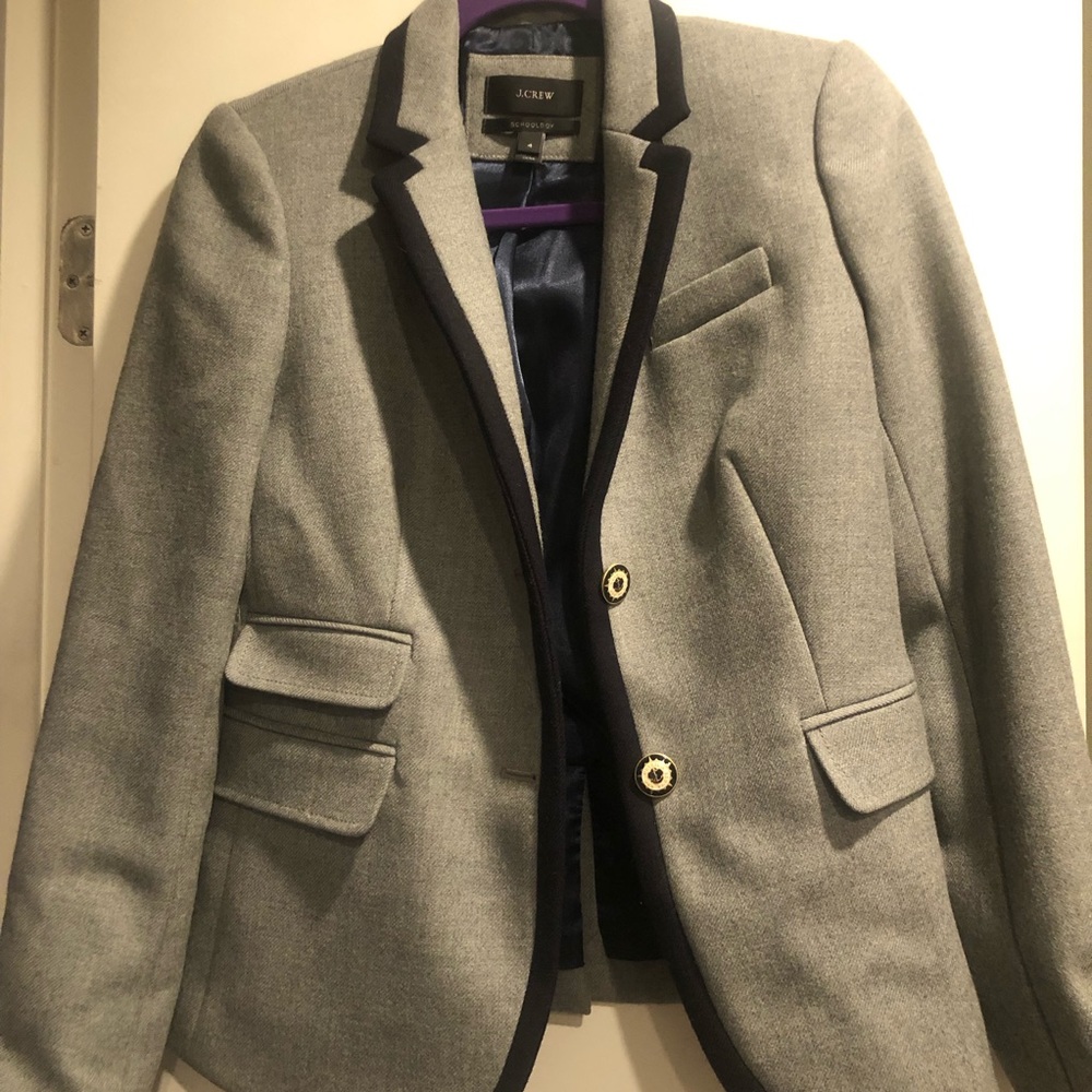 J. Crew Schoolboy Blazer Gray & Navy Blue Wool Blazer Anchor Nautical Button